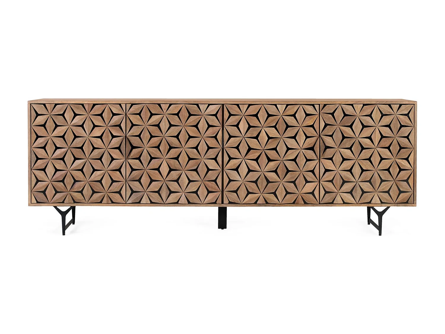 Buffet artisanal en bois de manguier avec 4 portes, 220 cm