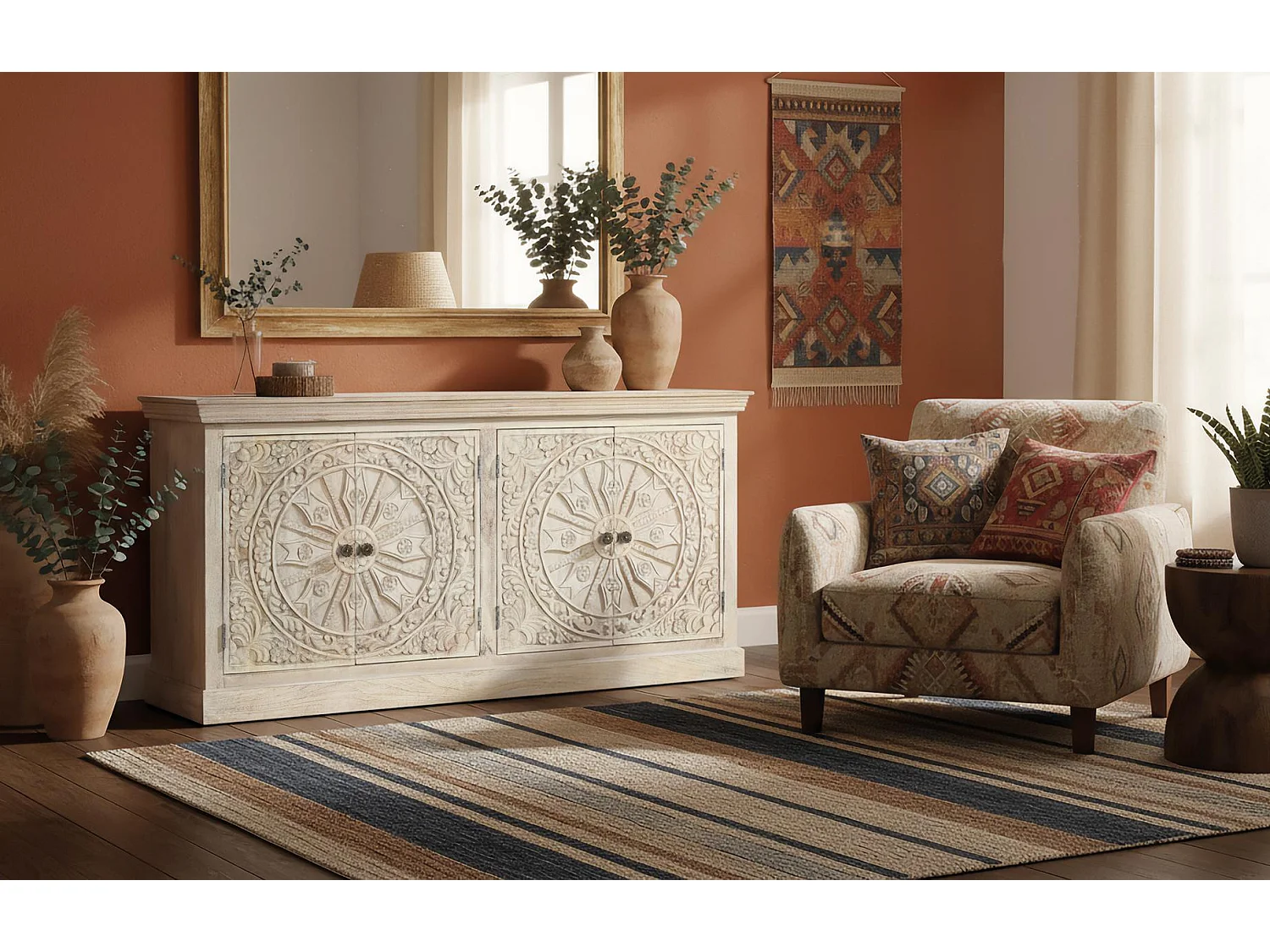 Bufet à Four portes fait main en bois de manguier