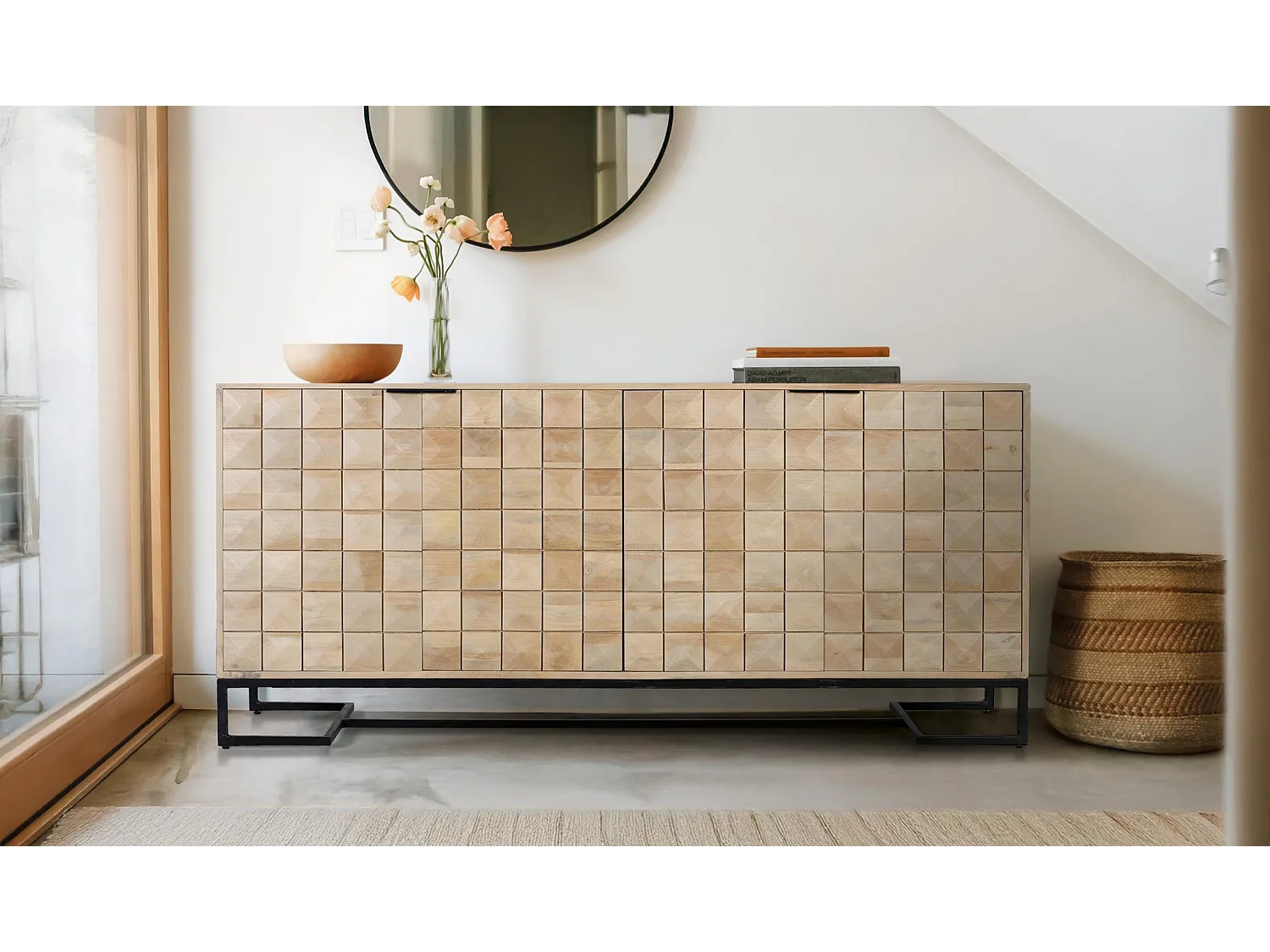 Buffet en bois de manguier, style minimaliste intemporel - 80 x 180 x 40