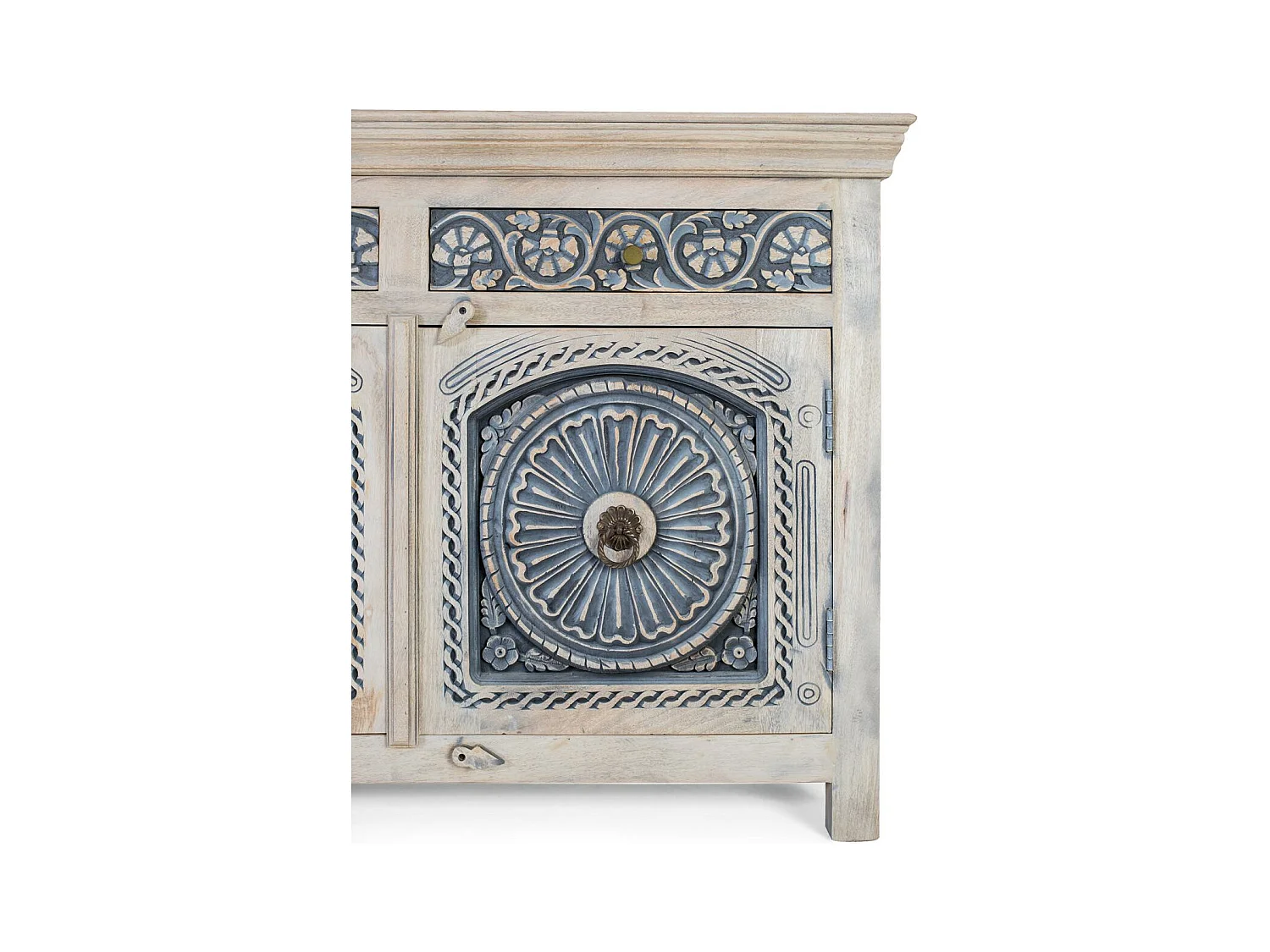 Credenza in legno massello di mango con tre cassetti e tre ante