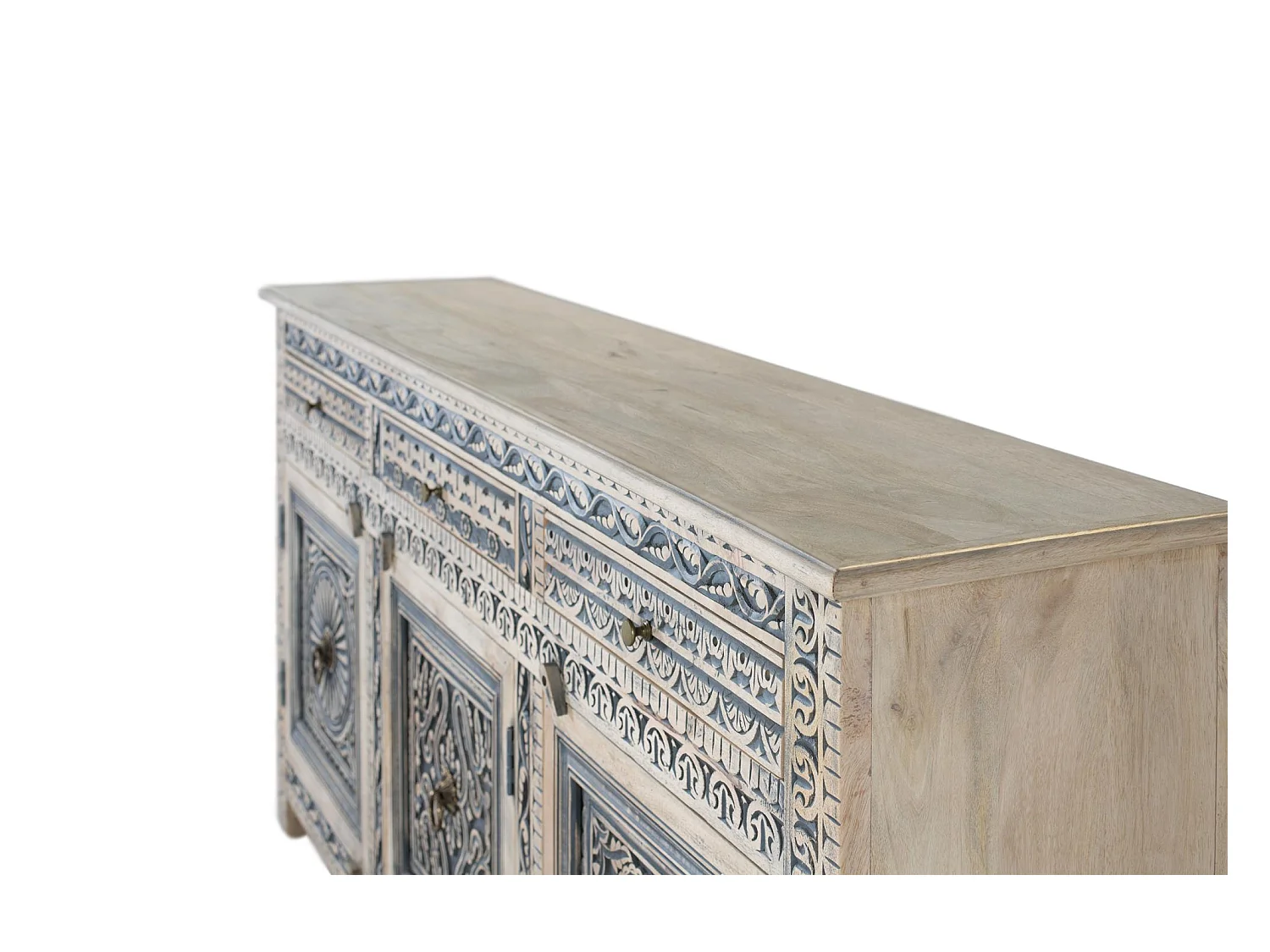 Sideboard mit drei Schubladen und vier Türen aus Sheeshamholz