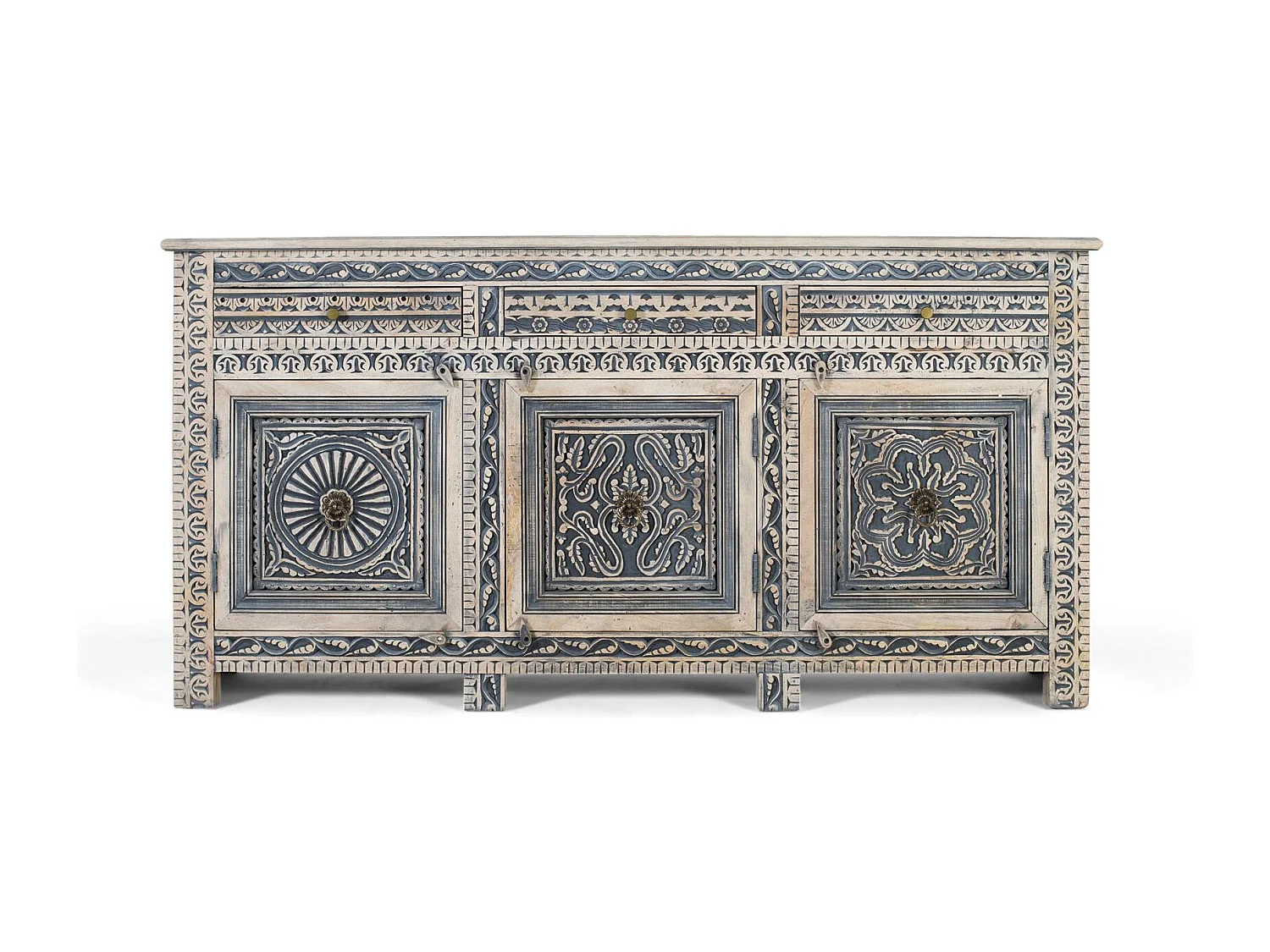 Buffet à trois tiroirs et quatre portes en bois de sheesham