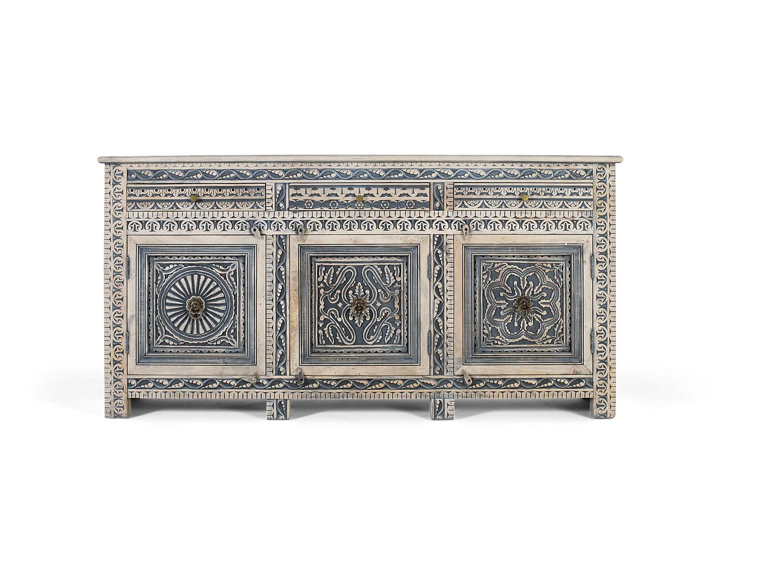 Buffet à trois tiroirs et quatre portes en bois de sheesham