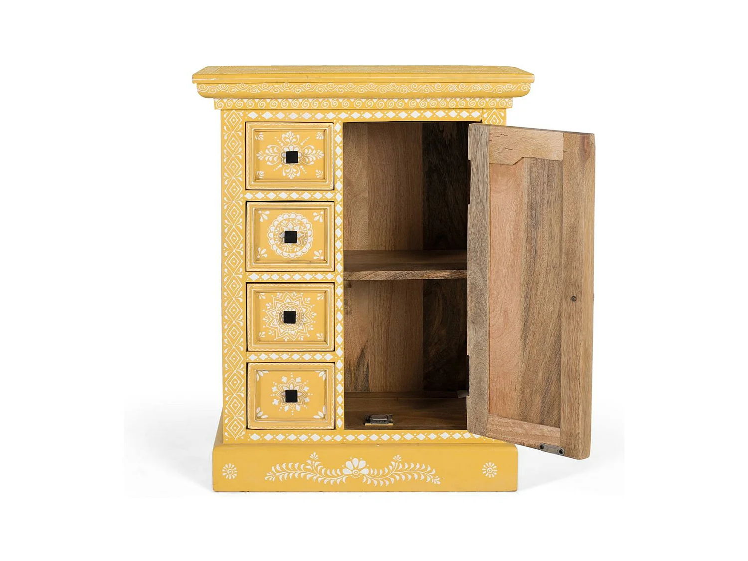 Buffet en bois de manguier avec porte décorée à la main