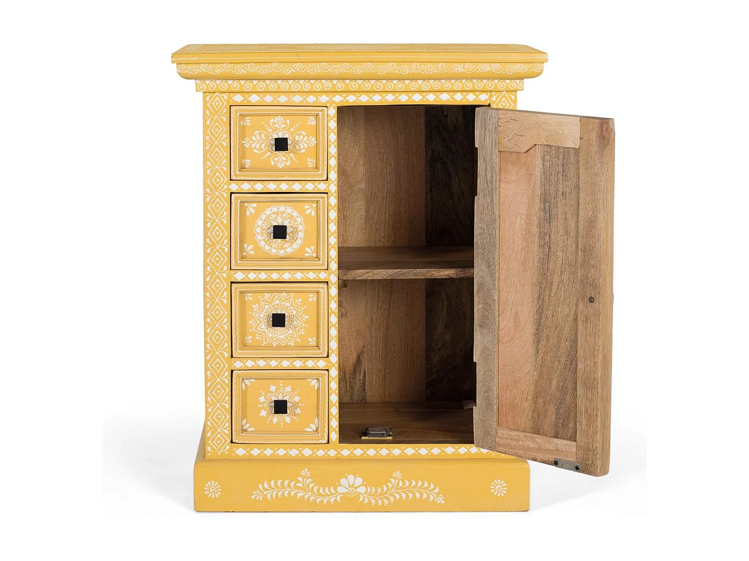 Buffet en bois de manguier avec porte décorée à la main