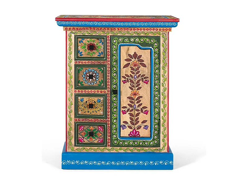 Komoda z drewna mango z ręcznie zdobionymi drzwiami