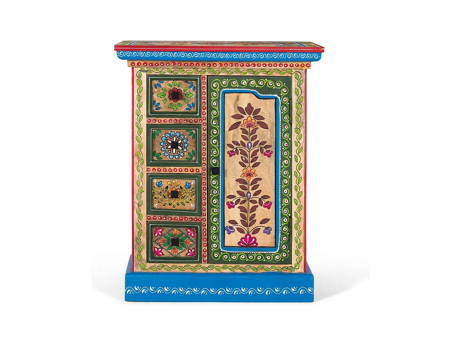 Buffet en bois de manguier avec porte décorée à la main