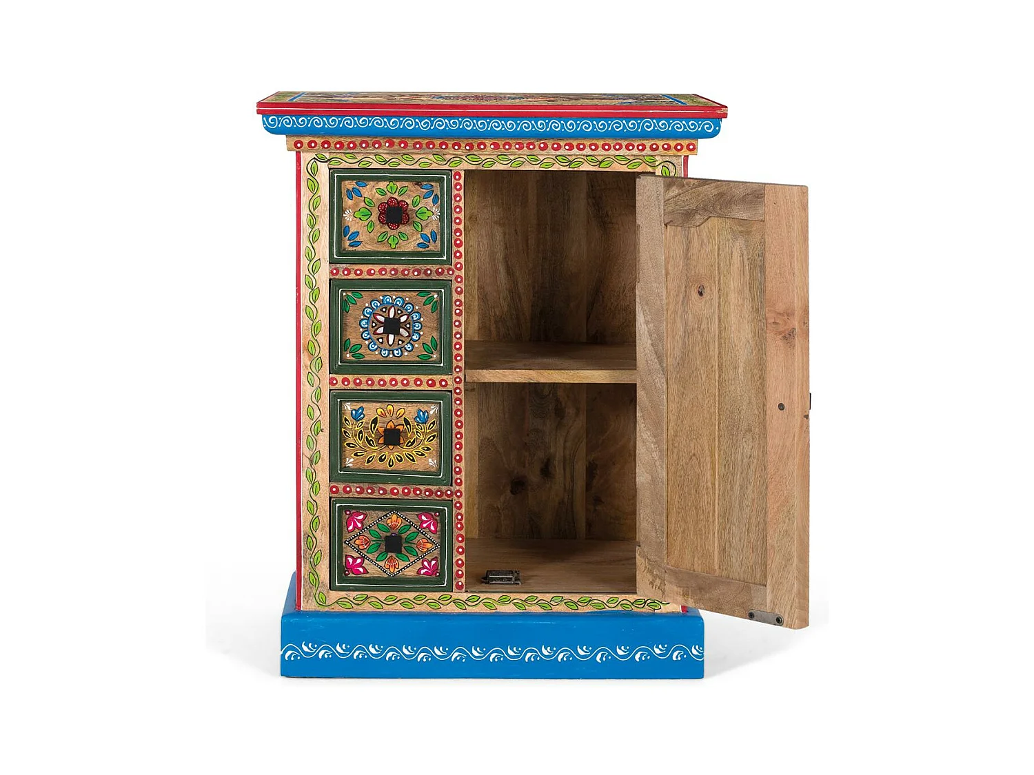 Buffet en bois de manguier avec porte décorée à la main