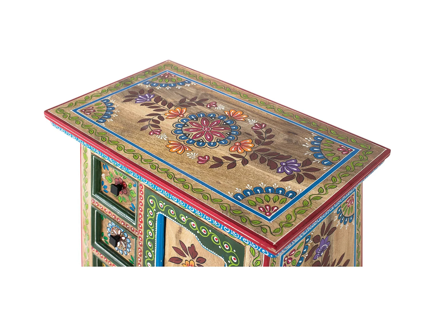 Buffet en bois de manguier avec porte décorée à la main