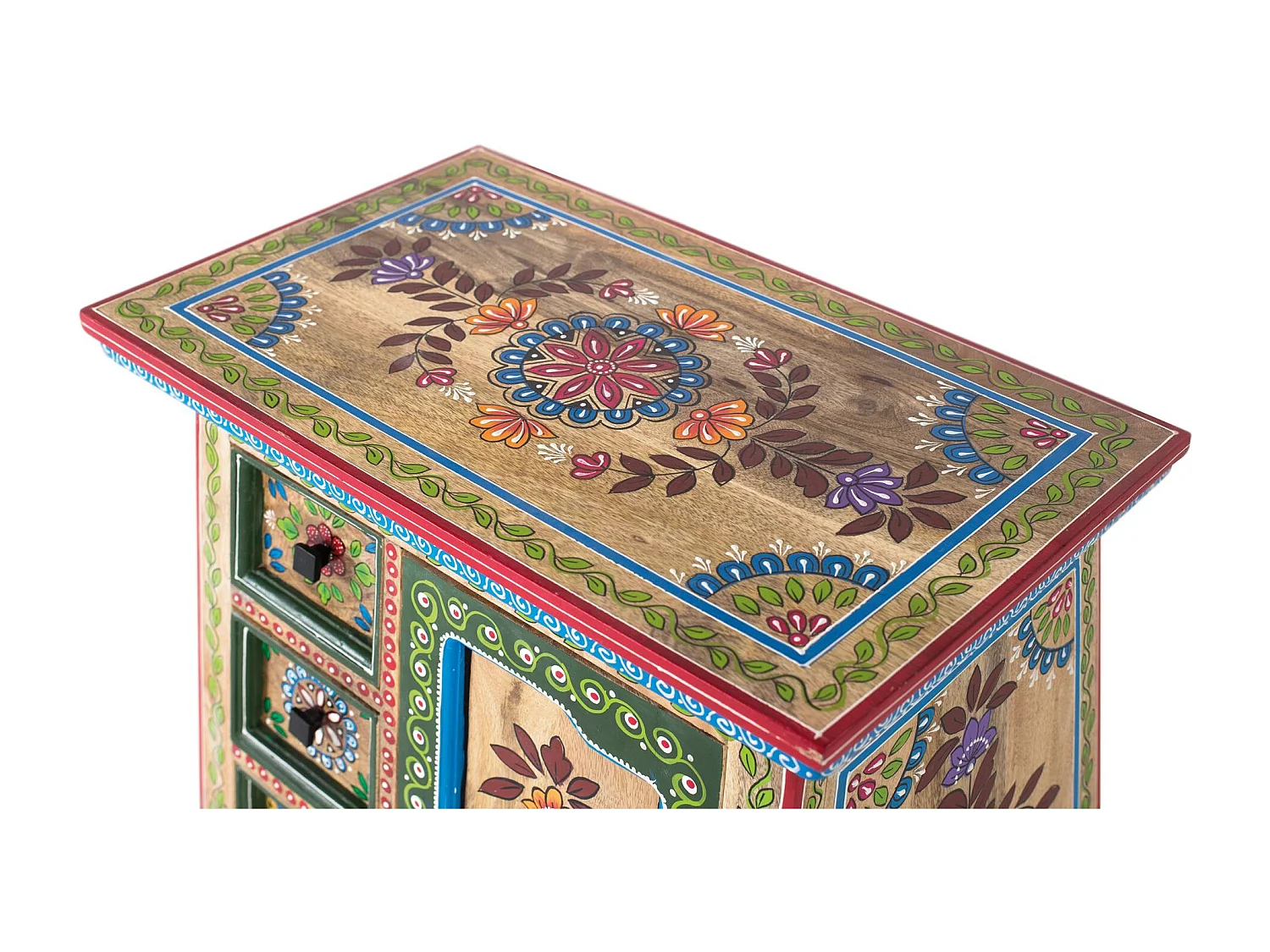 Buffet en bois de manguier avec porte décorée à la main