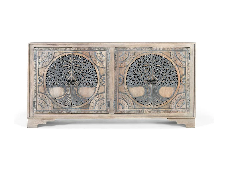 Aparador de madera de mango con 4 puertas decoradas a mano