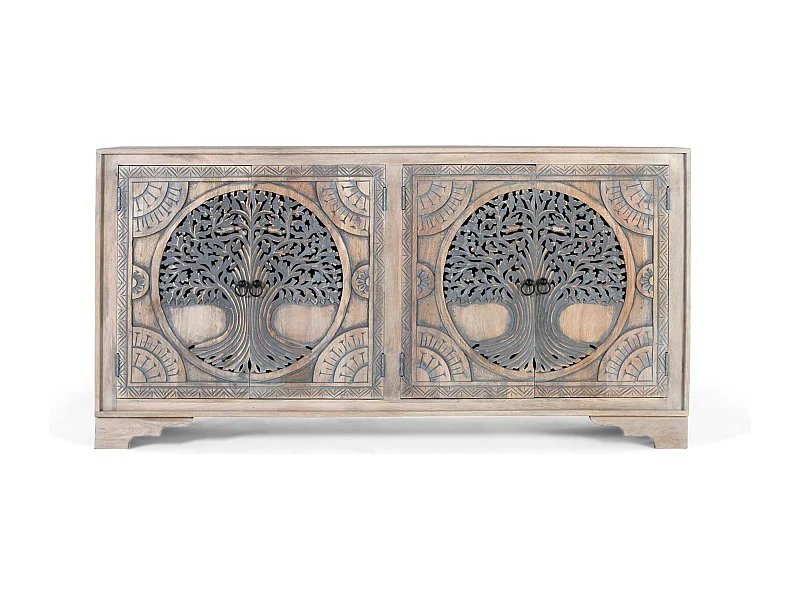 Sideboard aus Mangoholz mit 4 handdekorierten Türen