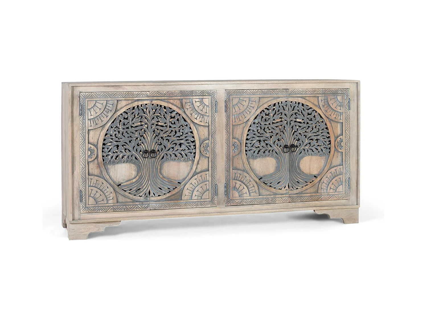 Sideboard aus Mangoholz mit 4 handdekorierten Türen