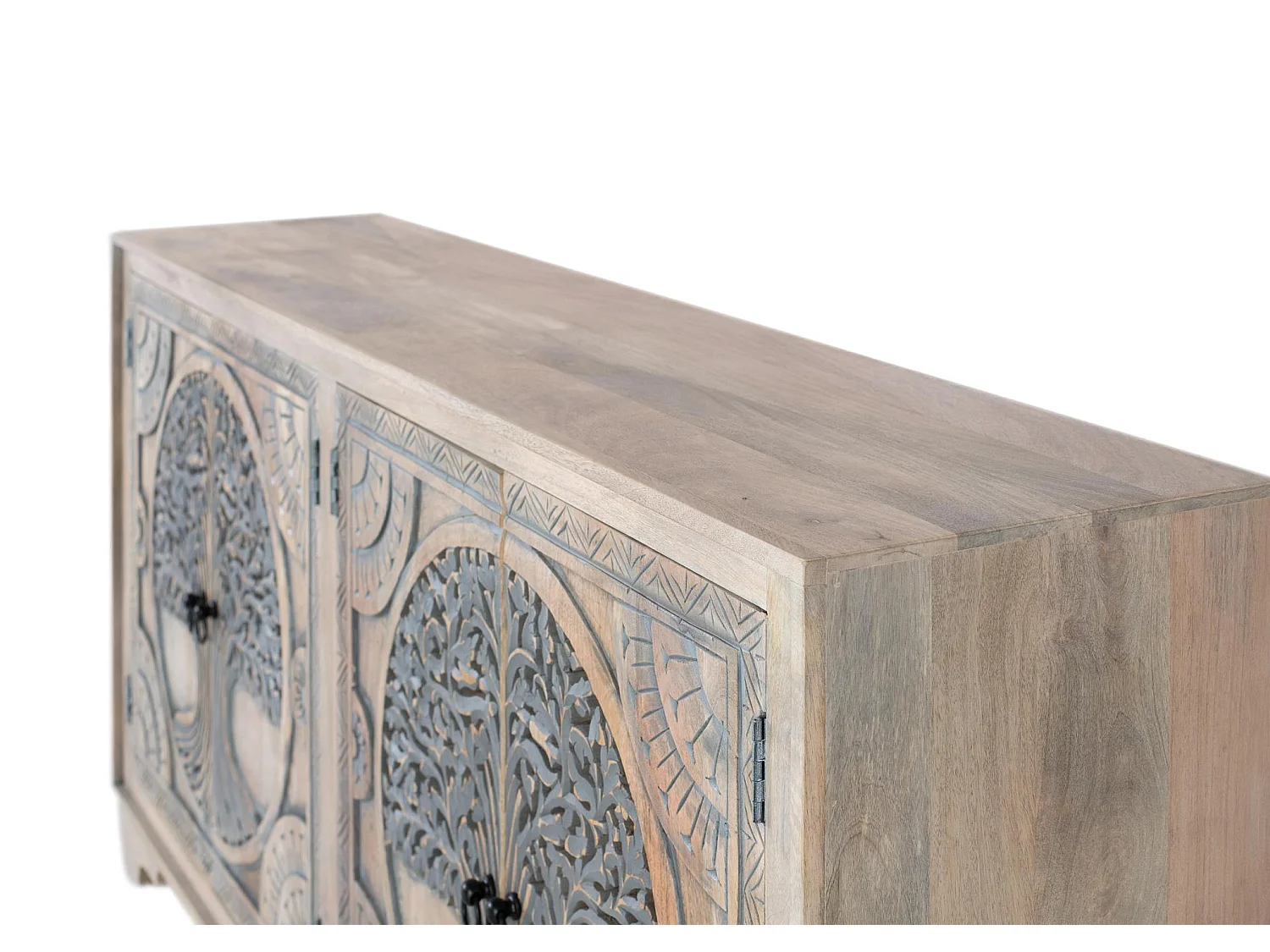 Buffet en bois de manguier sculpté, style ethnique - 90 x 180 x 40