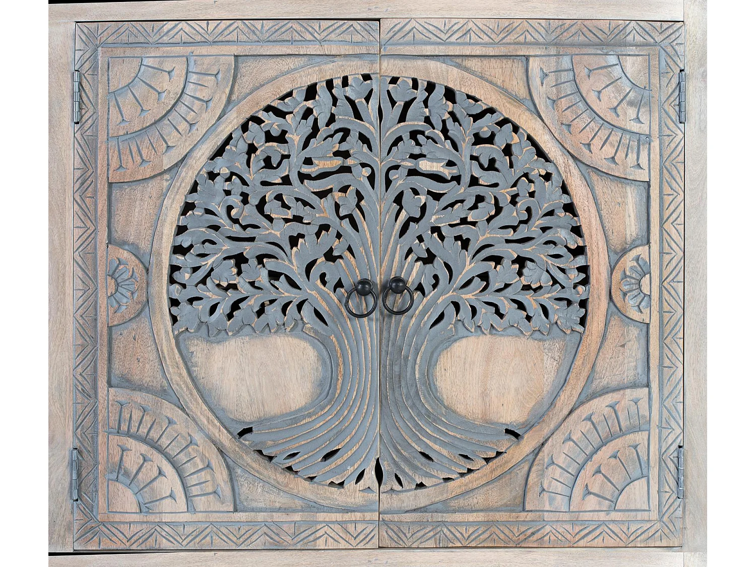 Buffet en bois de manguier sculpté, style ethnique - 90 x 180 x 40