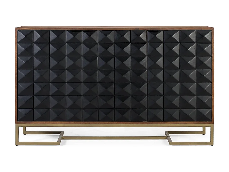 Handgeschnitztes Sideboard aus Mangoholz und vergoldeten Beinen 135 cm