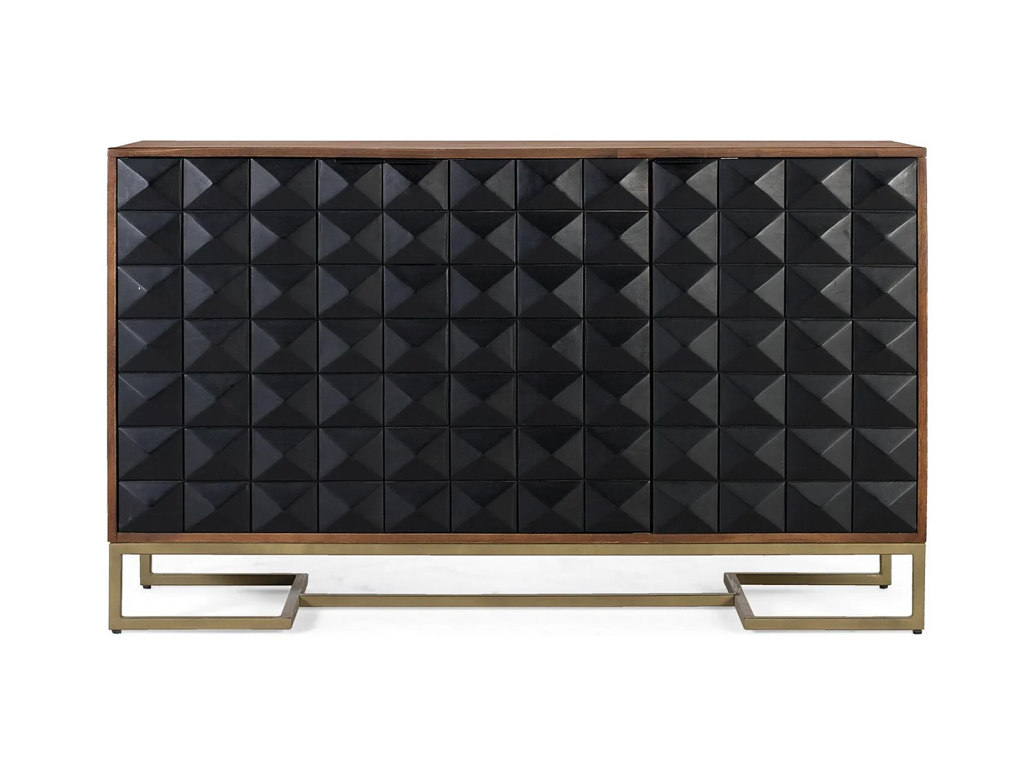 Buffet sculpté à la main en bois de manguier et pieds dorés 135 cm