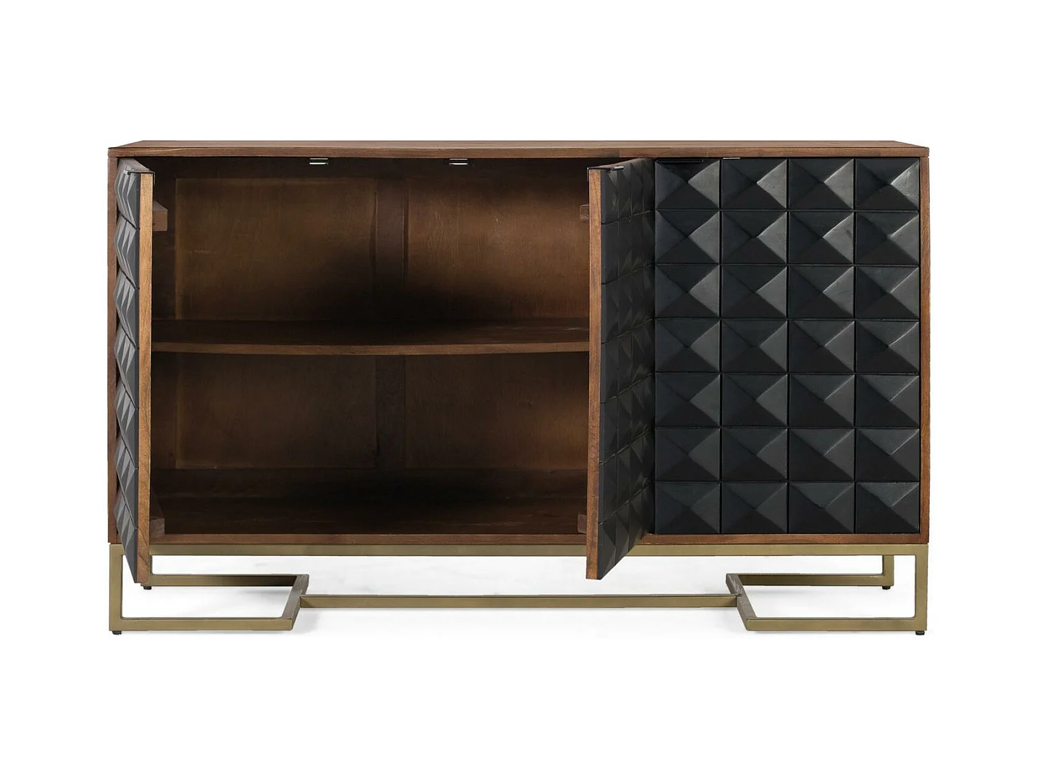 Buffet sculpté à la main en bois de manguier et pieds dorés 135 cm