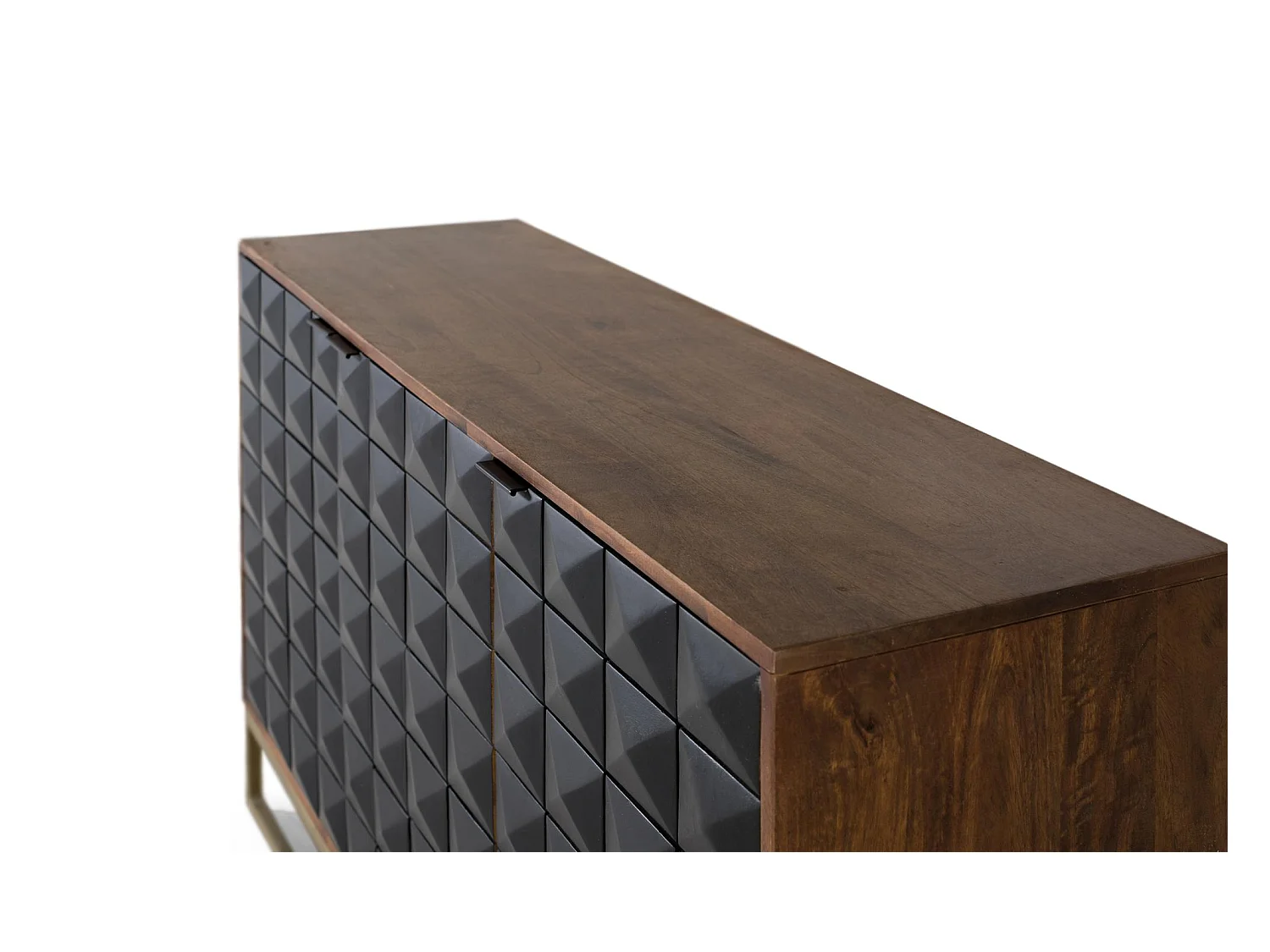 Buffet sculpté à la main en bois de manguier et pieds dorés 135 cm