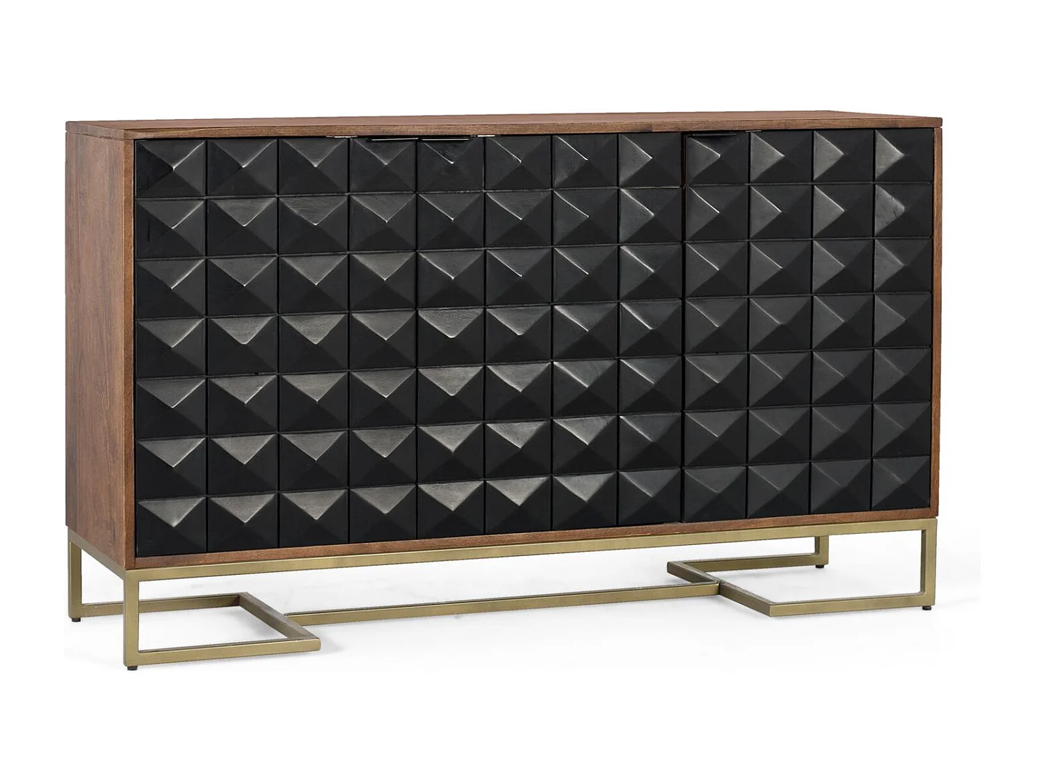 Buffet sculpté à la main en bois de manguier et pieds dorés 135 cm