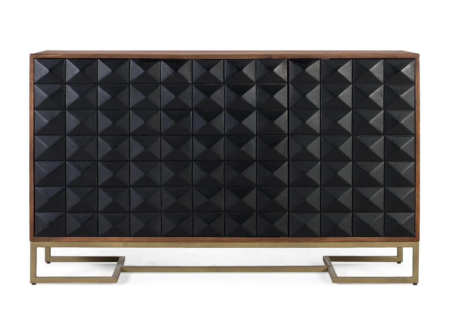 Buffet sculpté à la main en bois de manguier et pieds dorés 135 cm