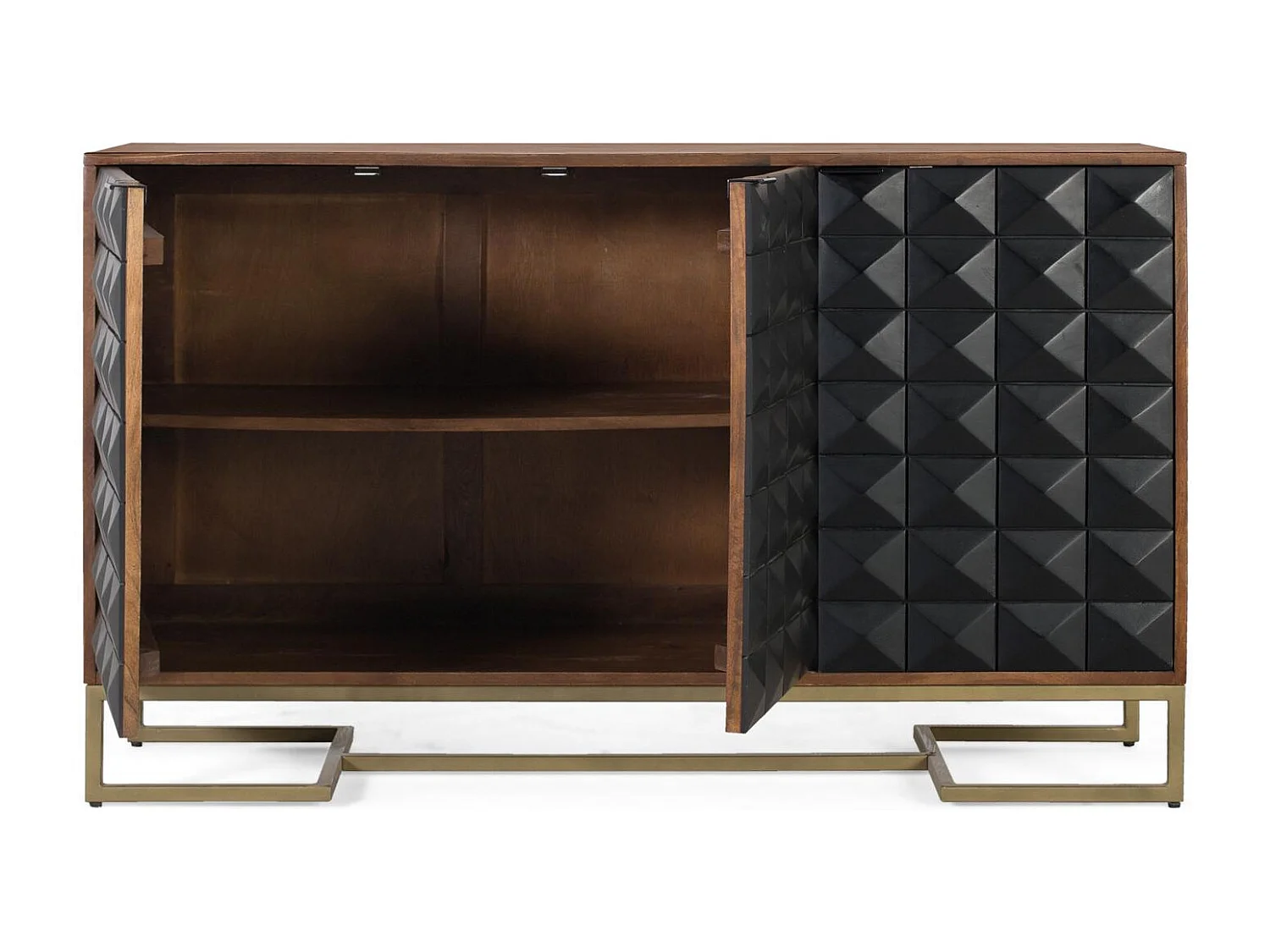 Buffet sculpté à la main en bois de manguier et pieds dorés 135 cm