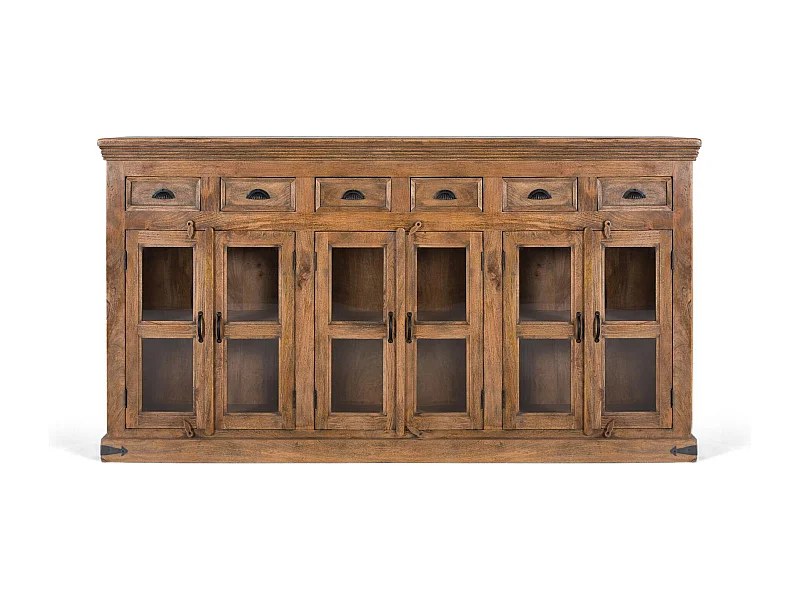 Grand buffet en bois de manguier avec portes sculptées à la main