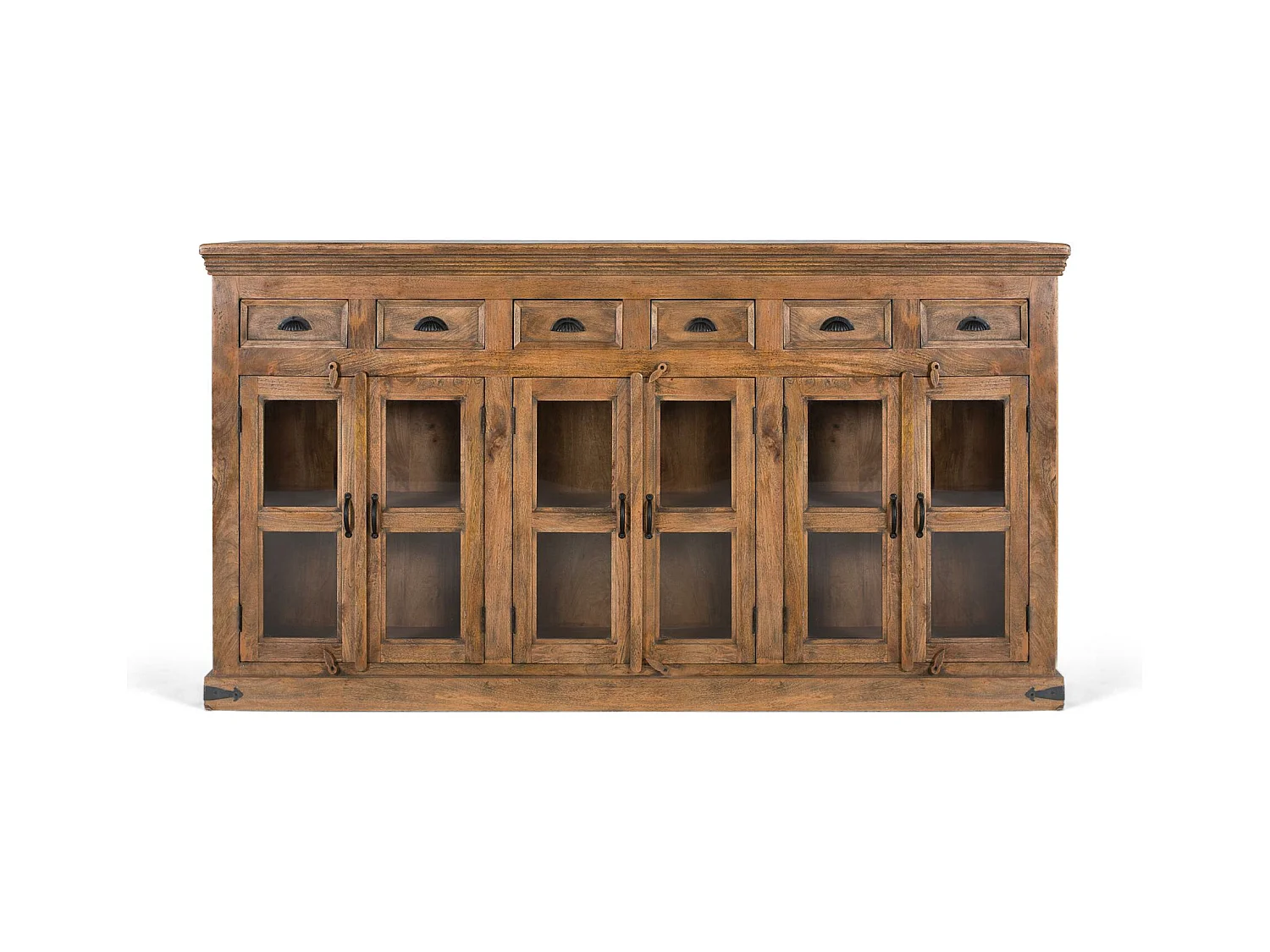 Hohes Sideboard aus Mangoholz mit handgeschnitzten Türen