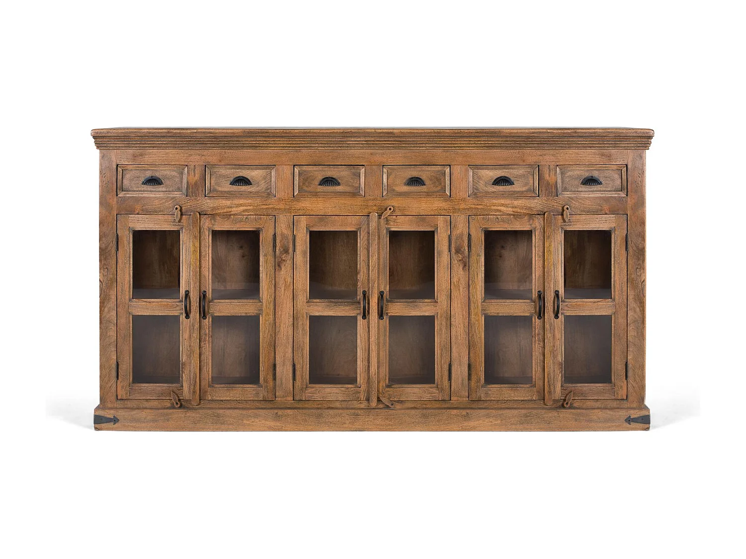 Grand buffet en bois de manguier avec portes sculptées à la main