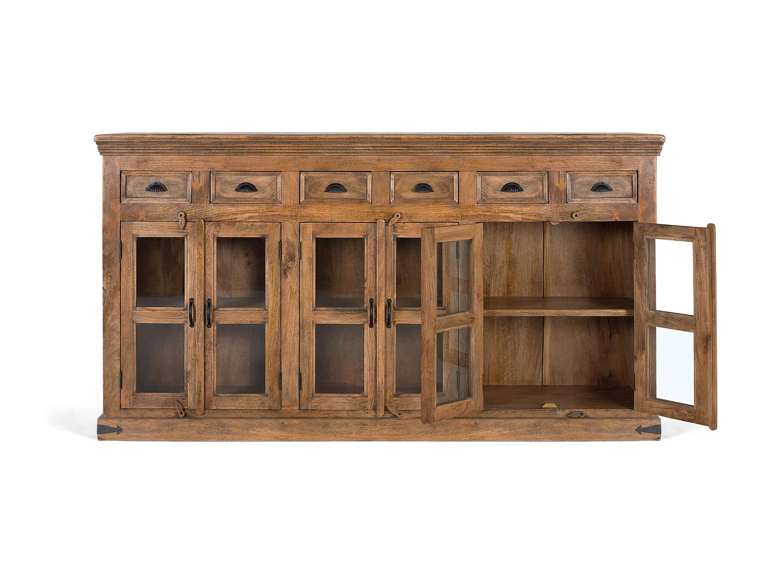 Grand buffet en bois de manguier avec portes sculptées à la main