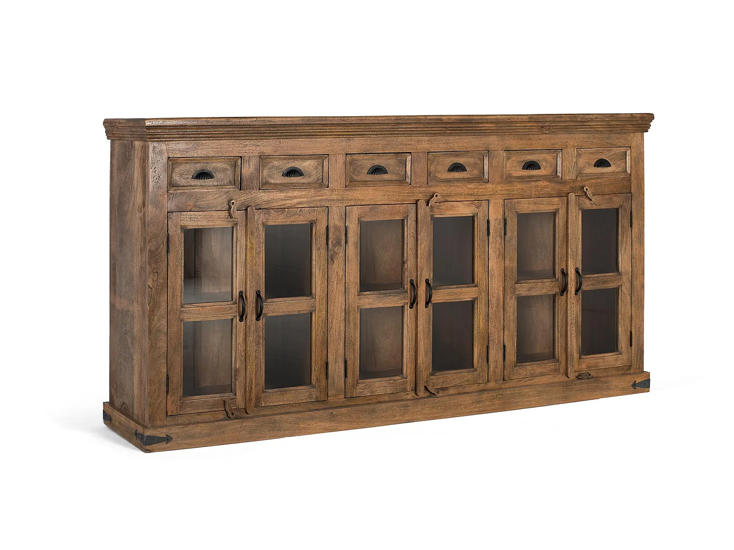 Buffet en bois de manguier, style colonial rustique - 120 x 225 x 45