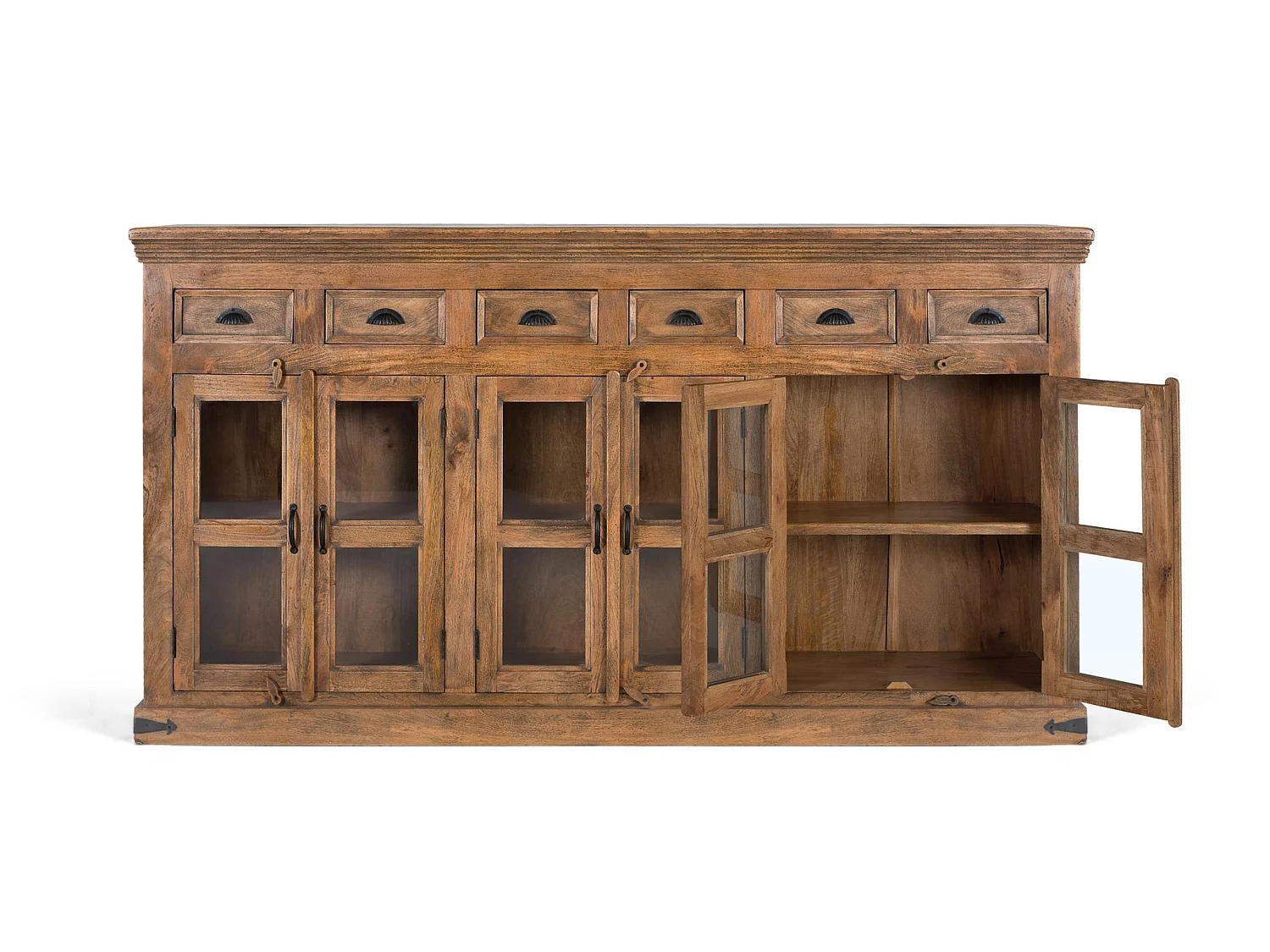 Buffet en bois de manguier, style colonial rustique - 120 x 225 x 45