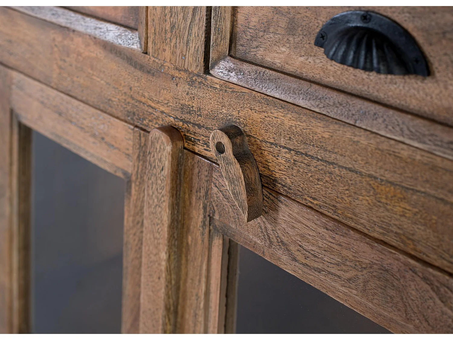 Buffet en bois de manguier, style colonial rustique - 120 x 225 x 45