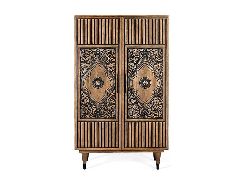 Aparador alto fabricado en madera de mango y detalles pintados a mano