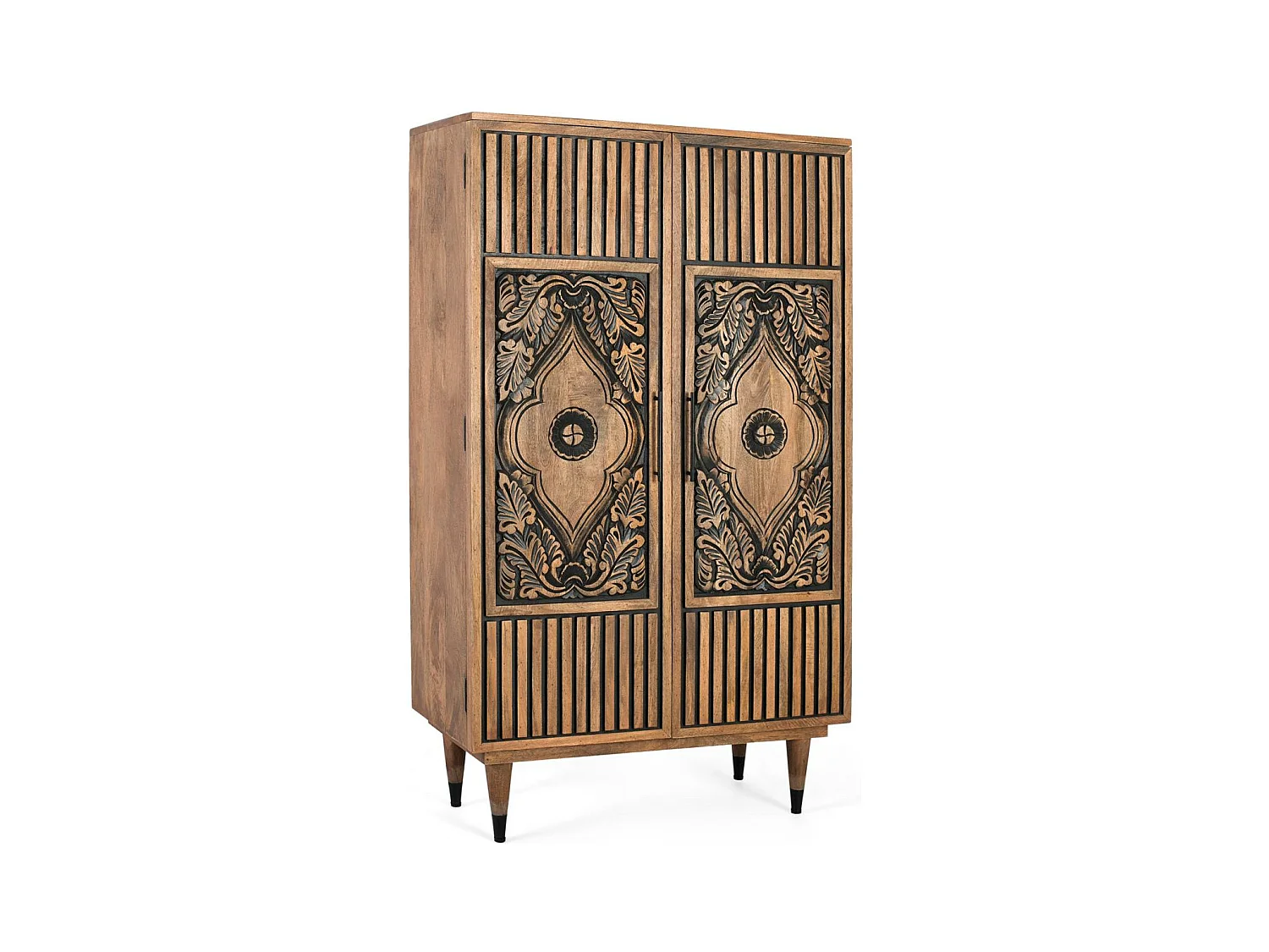 Hohes Sideboard aus Mangoholz und handbemalten Details