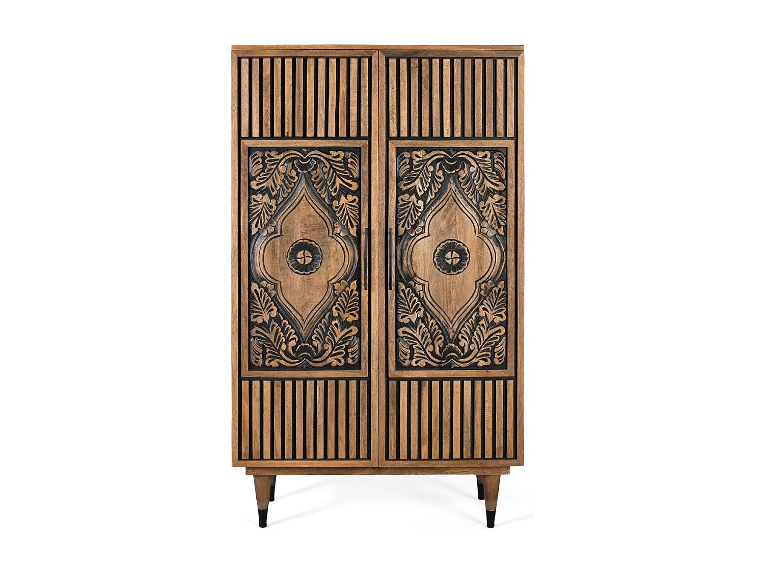 Hohes Sideboard aus Mangoholz und handbemalten Details