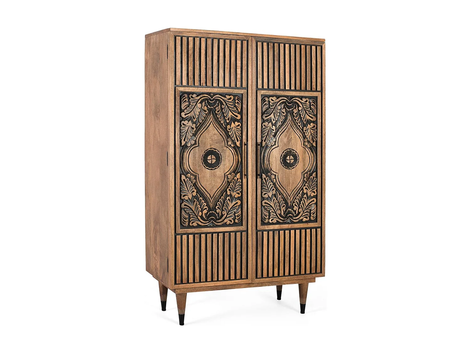 Hohes Sideboard aus Mangoholz und handbemalten Details