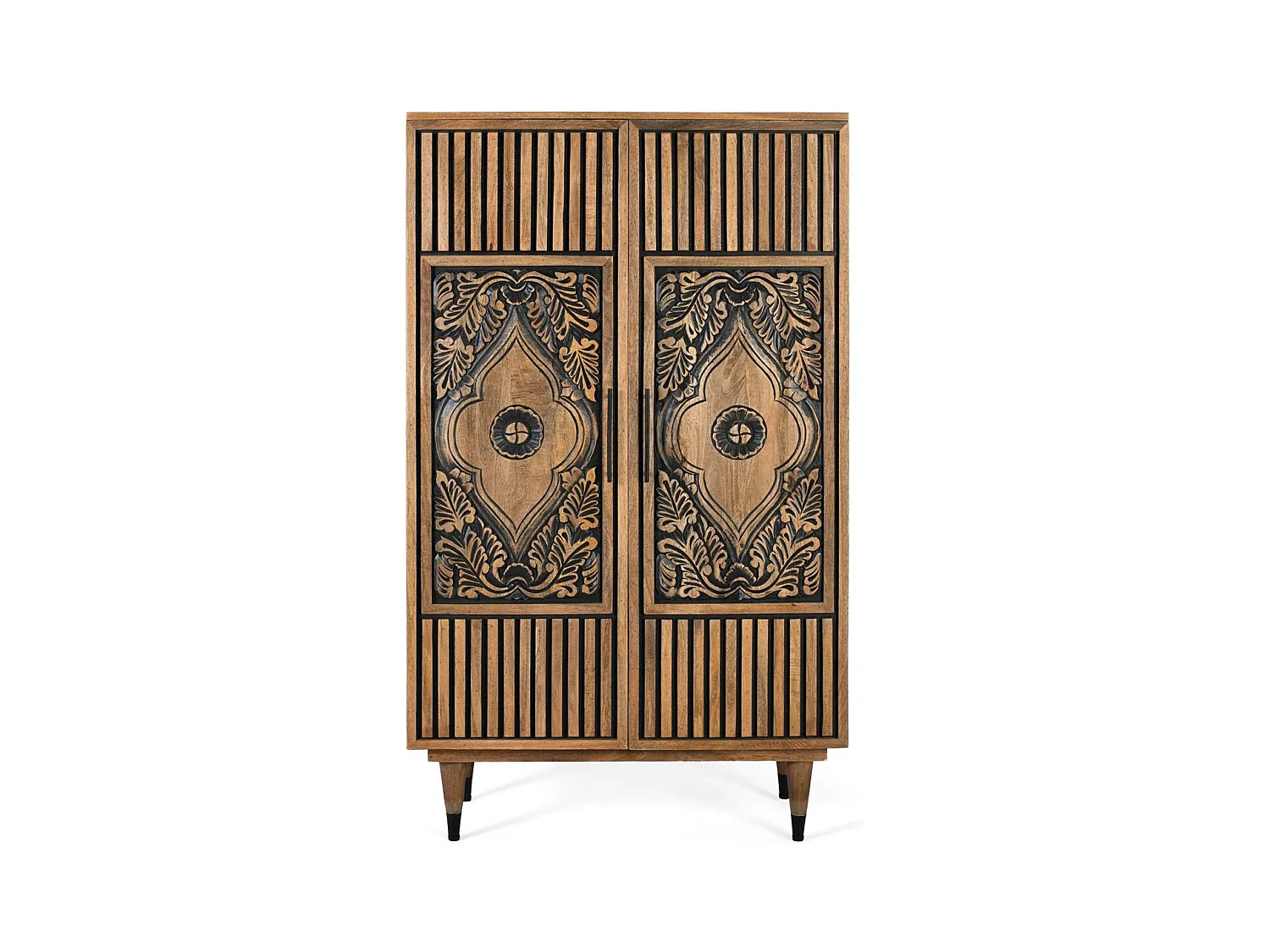 Buffet haut en bois de manguier et détails peints à la main