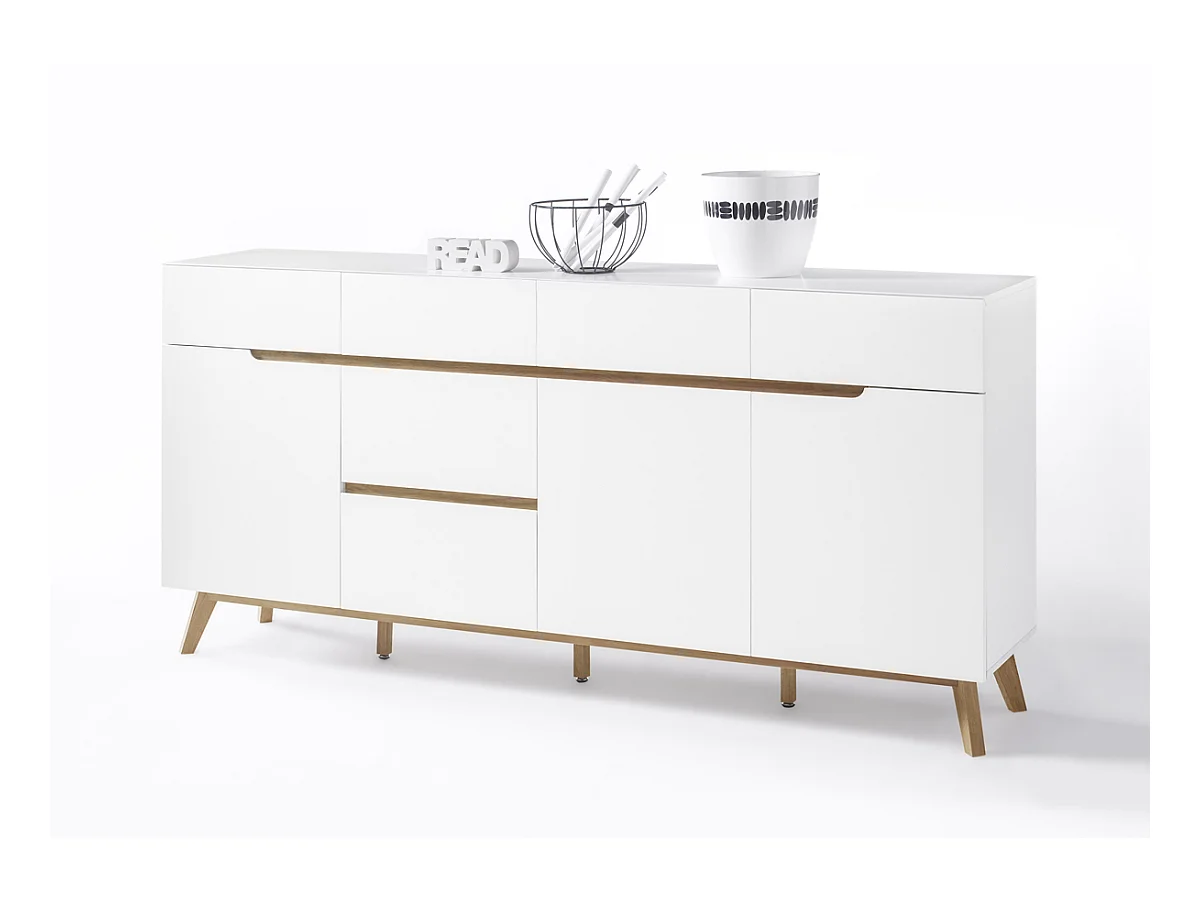 Commode en laqué blanc mat avec piètement en chêne - L193 x H95 x P40 cm