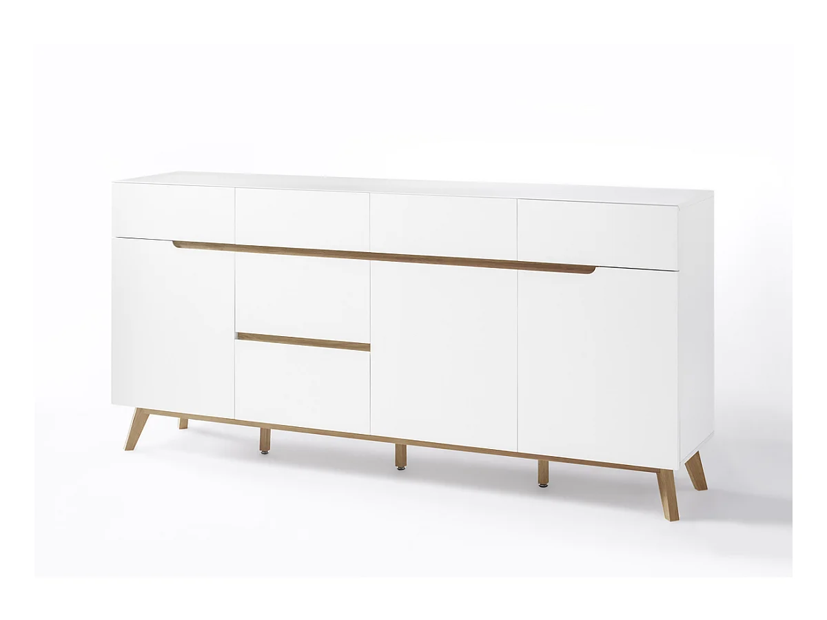 Commode en laqué blanc mat avec piètement en chêne - L193 x H95 x P40 cm