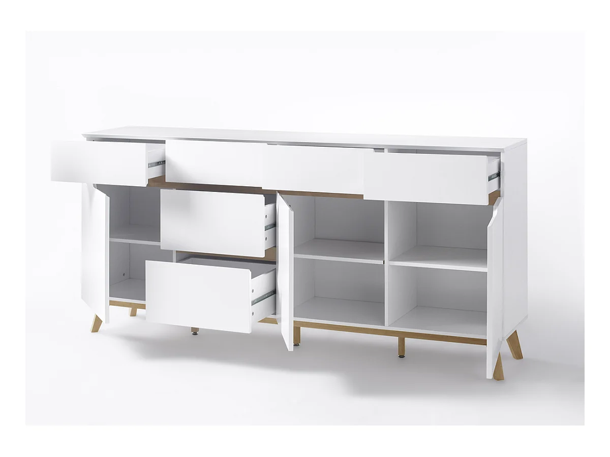 Commode en laqué blanc mat avec piètement en chêne - L193 x H95 x P40 cm