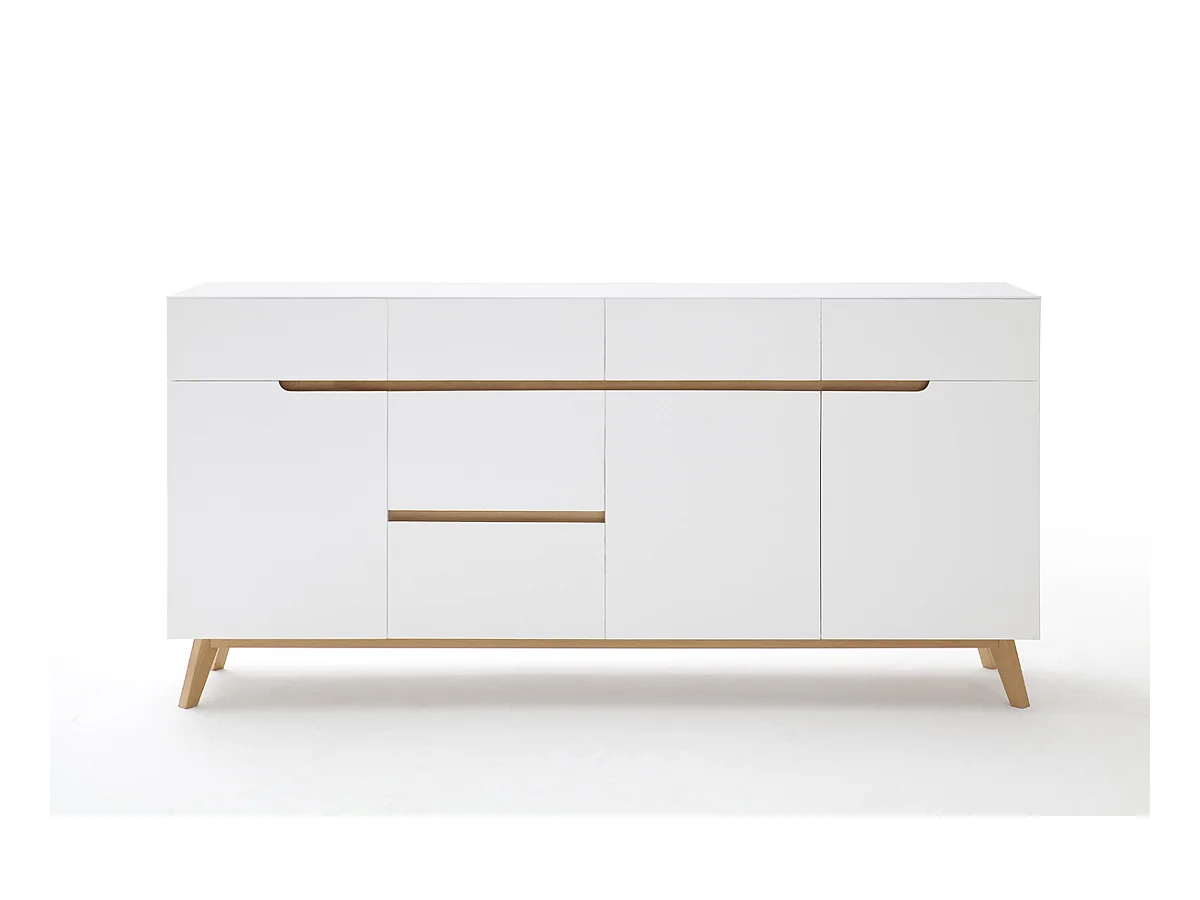 Commode en laqué blanc mat avec piètement en chêne - L193 x H95 x P40 cm