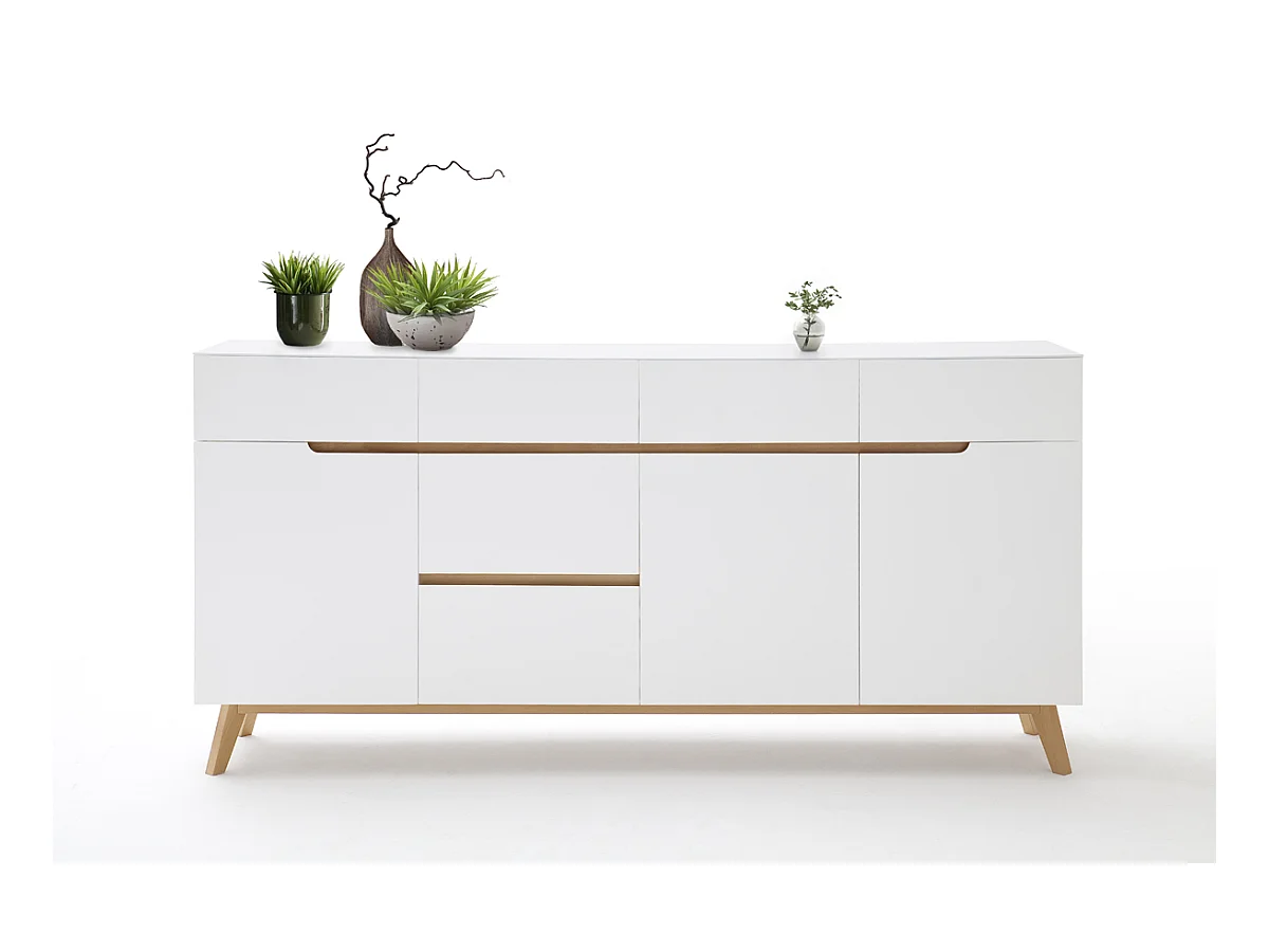 Commode en laqué blanc mat avec piètement en chêne - L193 x H95 x P40 cm