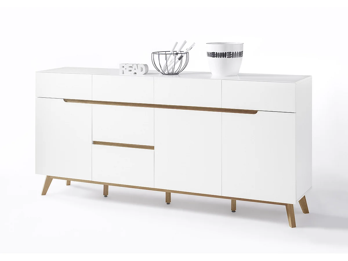 Commode en laqué blanc mat avec piètement en chêne - L193 x H95 x P40 cm