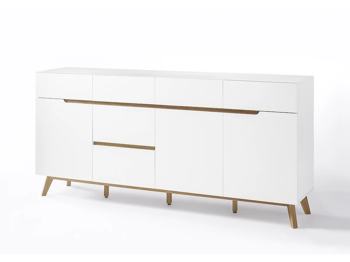 Commode en laqué blanc mat avec piètement en chêne - L193 x H95 x P40 cm