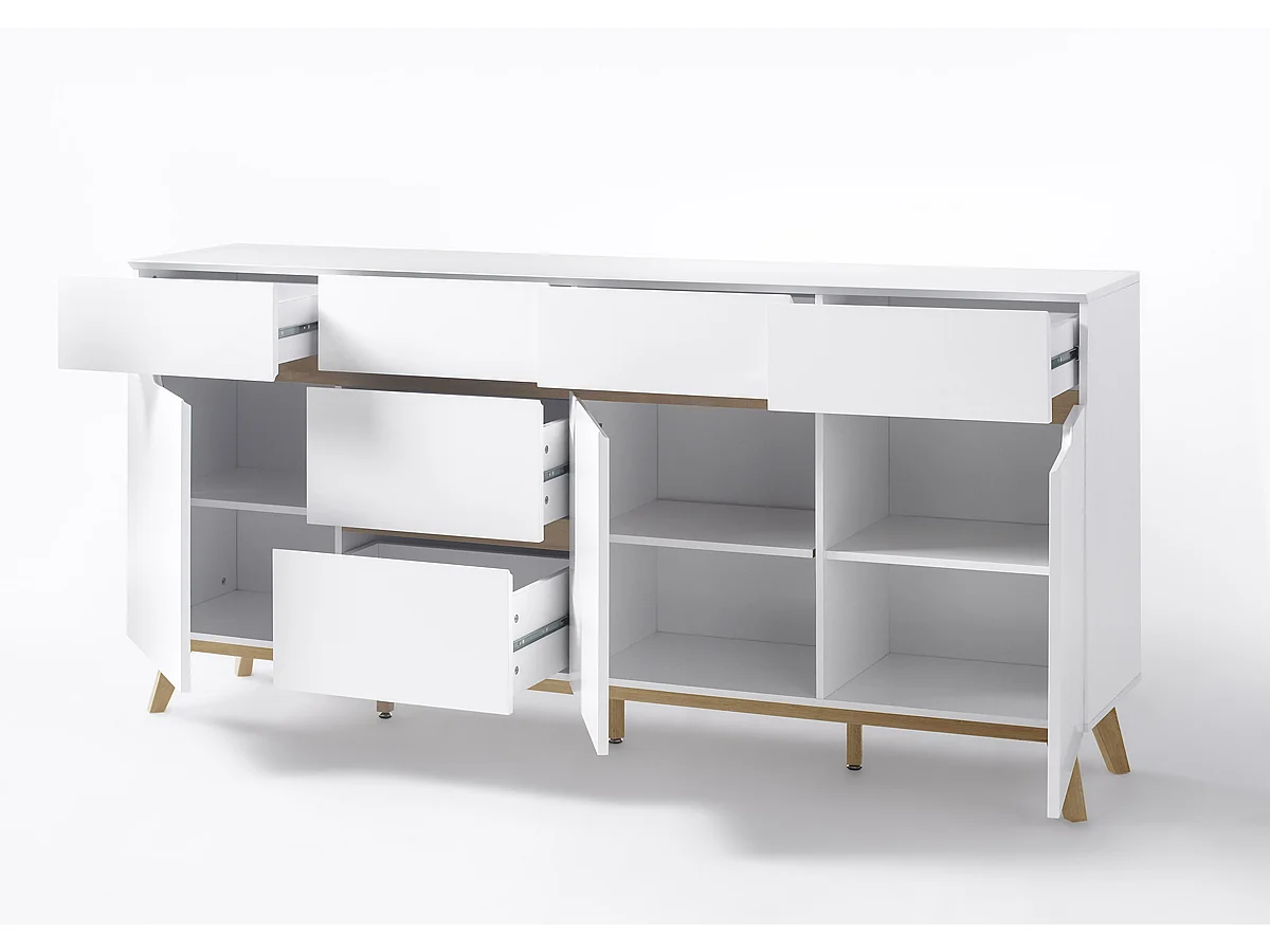 Commode en laqué blanc mat avec piètement en chêne - L193 x H95 x P40 cm