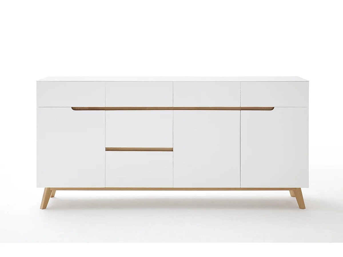 Commode en laqué blanc mat avec piètement en chêne - L193 x H95 x P40 cm