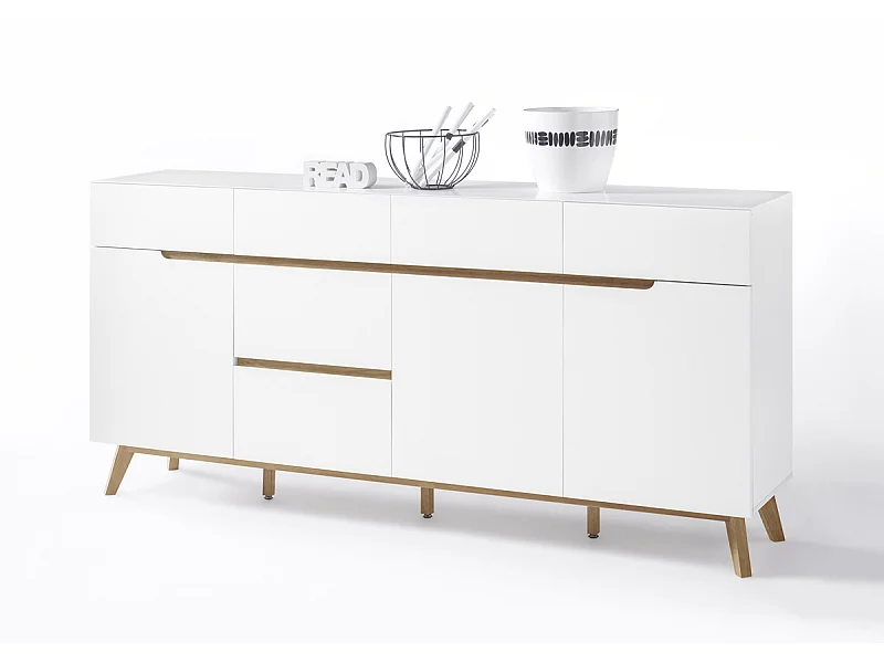 Commode en laqué blanc mat avec piètement en chêne - L193 x H95 x P40 cm