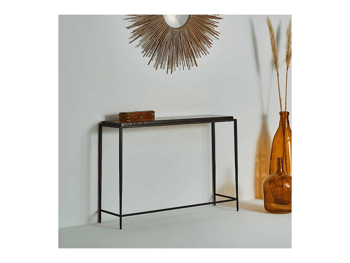 Grote console van gerookt glas en zwart metaal L110 cm - IGLOO