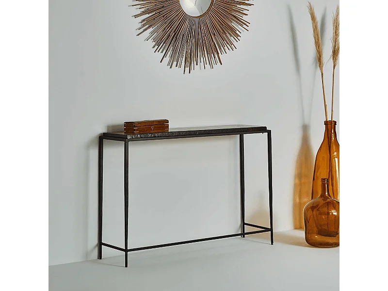 Consolle grande in vetro fumé e metallo nero L110 cm - IGLOO